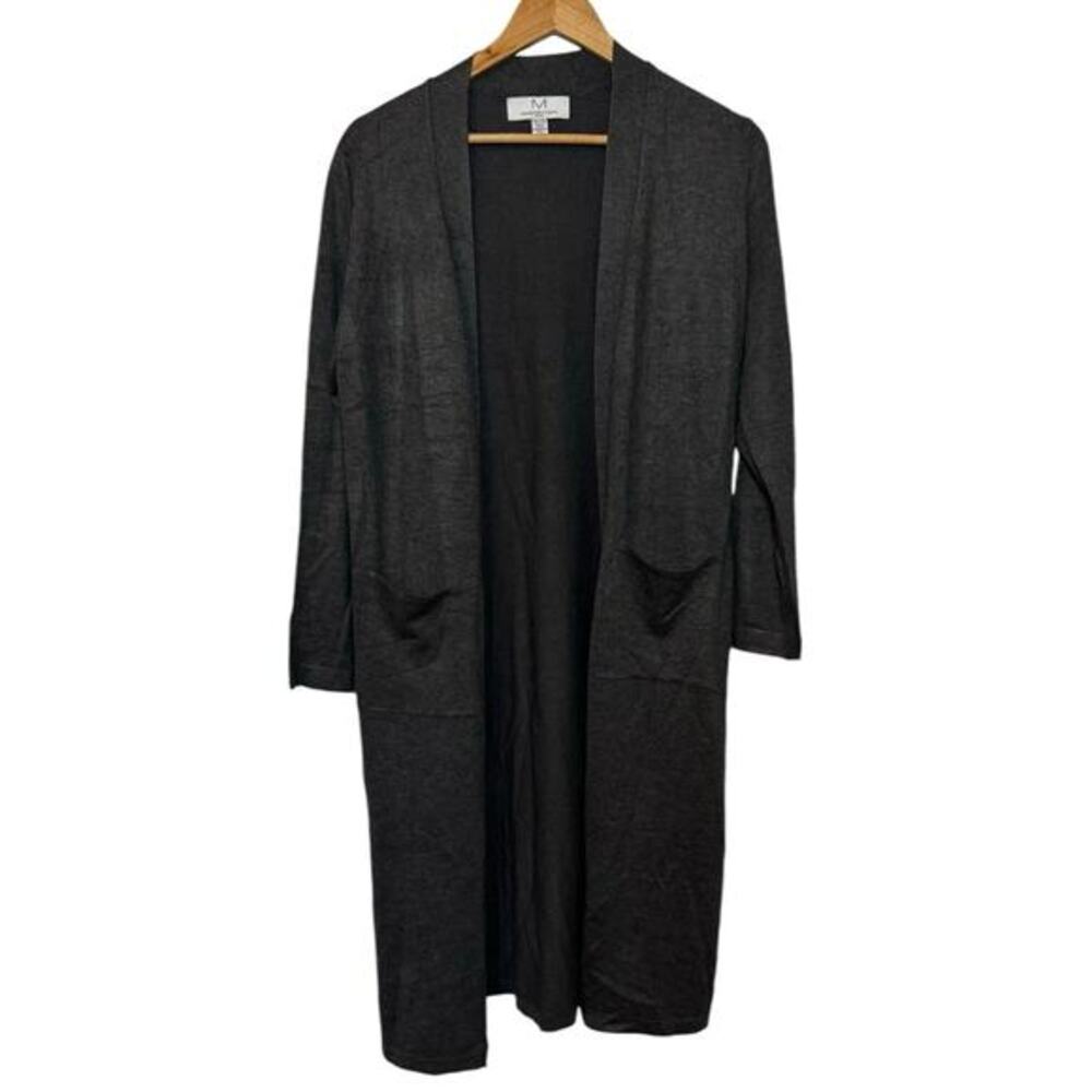 Magaschoni Dark Gray Longline Duster Open Front Cardigan Sweater Petite Medium